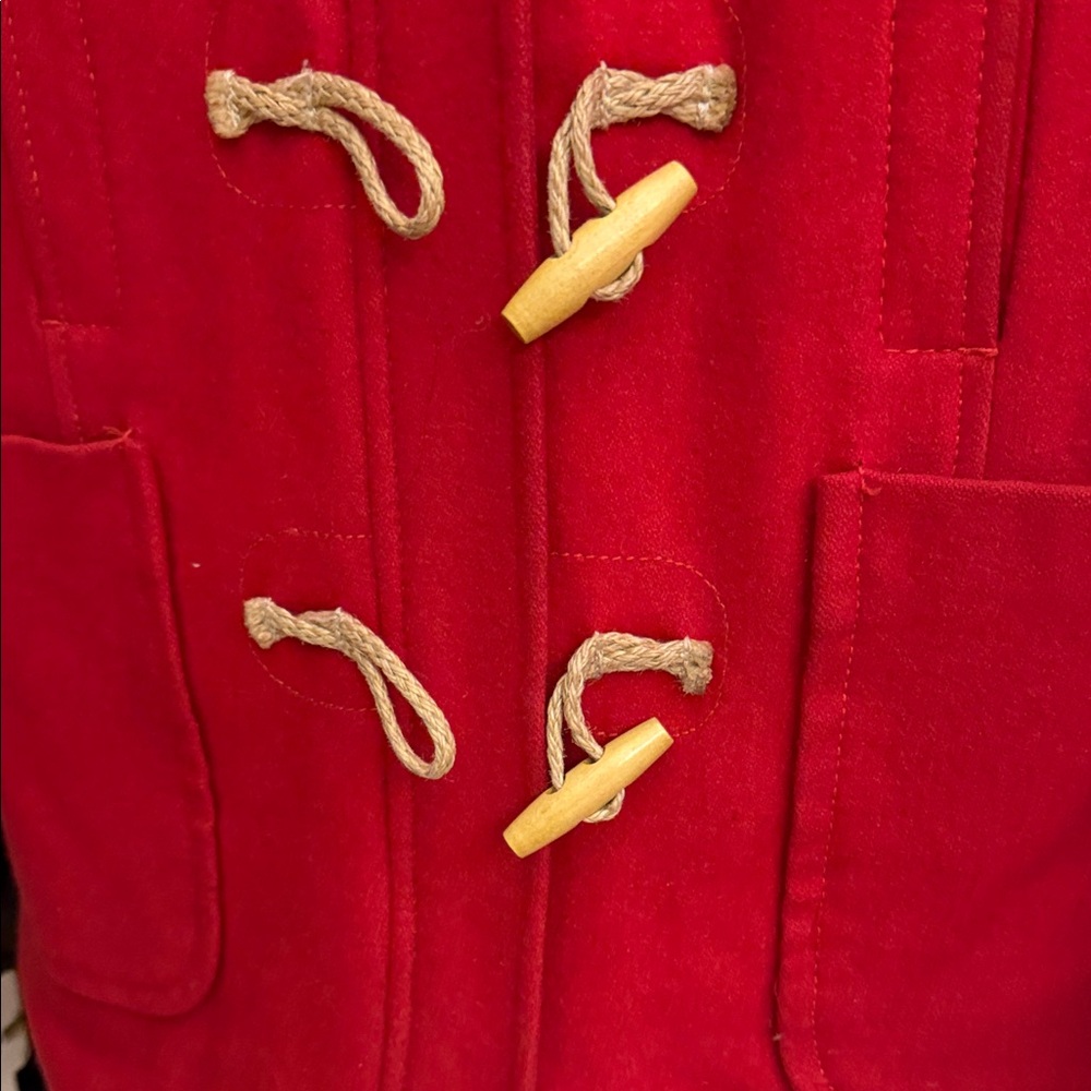 American Eagle Red Toggle Coat with Faux Fur Trim - Picture 4 of 8